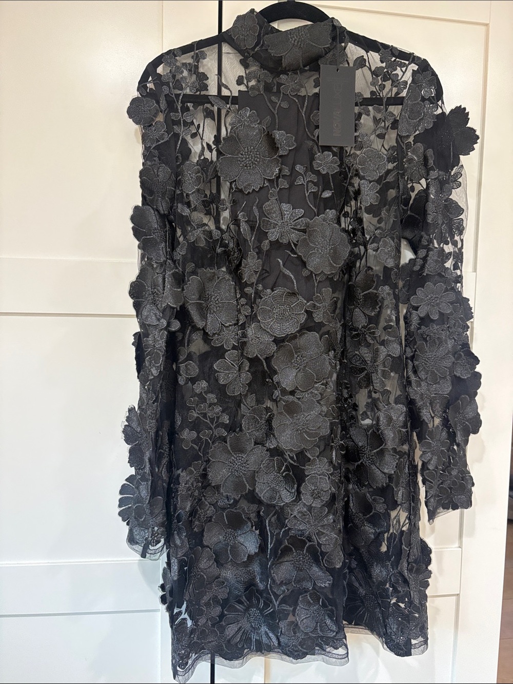 Fashion Nova Black Floral Lace Long Sleeve Dress